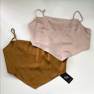 Elegant Women's Satin Tops - Pink and Tan